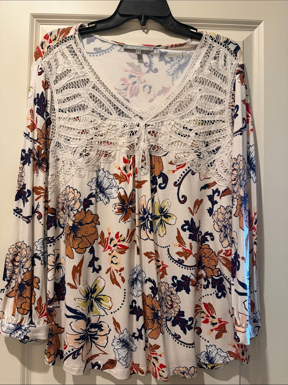 Daniel Rainn Cream Floral Tunic with Navy and Rust Accents